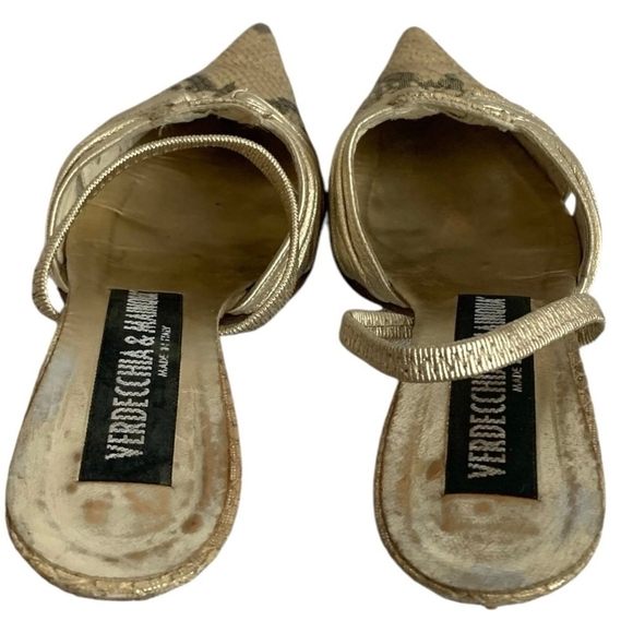 Vintage VERDECCHIA & MAINQUA Gold Snakeskin Leather Mules EU35 US5.5 - Picture 5 of 6